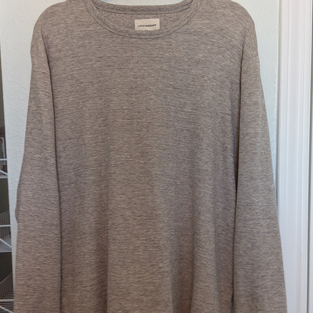 Lucky Brand Men's Duofold Textured Long Sleeve Cotton T-Shirt Tan Large